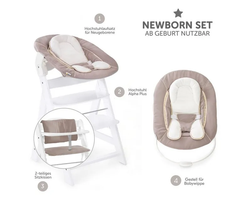 Hauck Hauck Hochstuhl Alpha Plus Newborn Set - White, Holz Babyhochstuhl ab Geburt inkl. Neugeborenenaufsatz & Sitzauflage, Weiß, – Produktbild 2 von 5