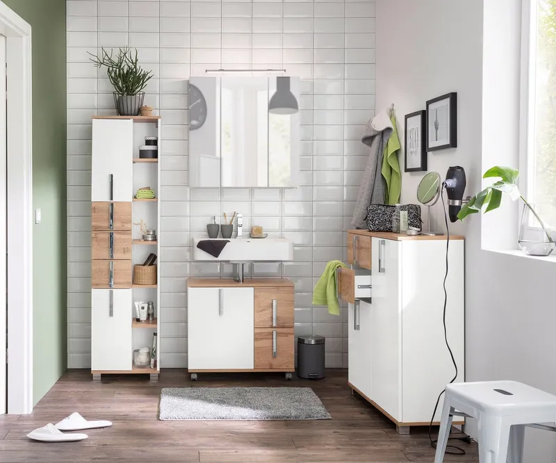 Schildmeyer Waschbeckenunterschrank Kampen, Waschbeckenunterschrank, Made in Germany, B: 65 cm Solide Verarbeitung - Dieses Produkt ist in Deutschland gefertigt, Beige, – Produktbild 3 von 5