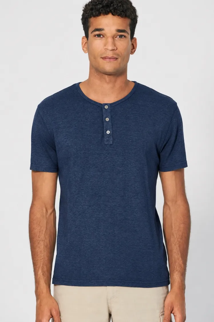 HempAge Hempage Herren vegan Einfarbiges Henley-T-Shirt In Marineblau, Blau, – Produktbild 2 von 2