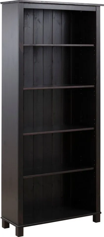 OTTO home Regal Pivo Bücherregal mit 4 verstellbaren Einlegeböden, aus massivem Kiefernholz, 5 Fächer, mit einer natürlichen Maserung, Braun, – Produktbild 2 von 5