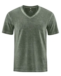 HempAge Hempage Herren vegan T-Shirt Mit Hochgekrempeltem V-Ausschnitt Moosgrün – Produktbild 1 von 1