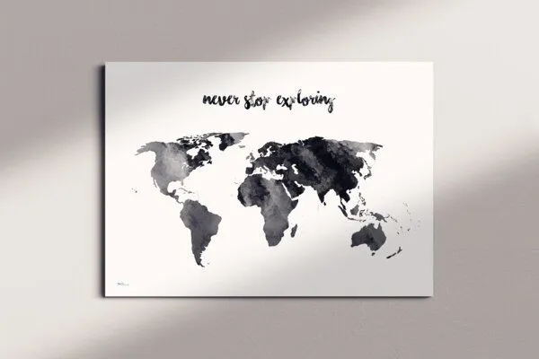 meine-weltkarte meine-weltkarte Stylische Weltkarte never stop exploring #1- nachhaltig & handemade in Germany - Wanddekoration Weltkarte - Keilrahmen, Leinwandposter – Produktbild 2 von 3