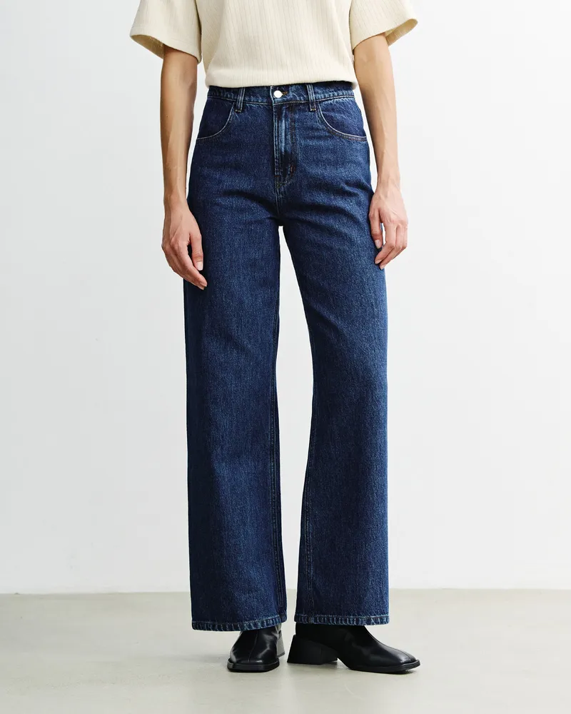 Rotholz Rotholz Damen vegan Jeans Mit Ausgestelltem Bein, Dunkelblau, Blau, – Produktbild 1 von 1