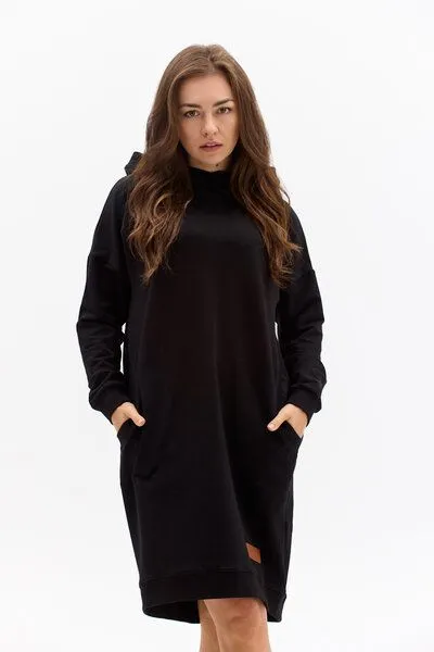 KOKOworld Tunika Kajendo – Tunikakleid mit Kapuze – Praktische Tasche – bunter Aufdruck KOKOworld – Baumwolle mit Elasthan – Fair produziert in Polen, Stripe black telar (schwarz), – Produktbild 3 von 4
