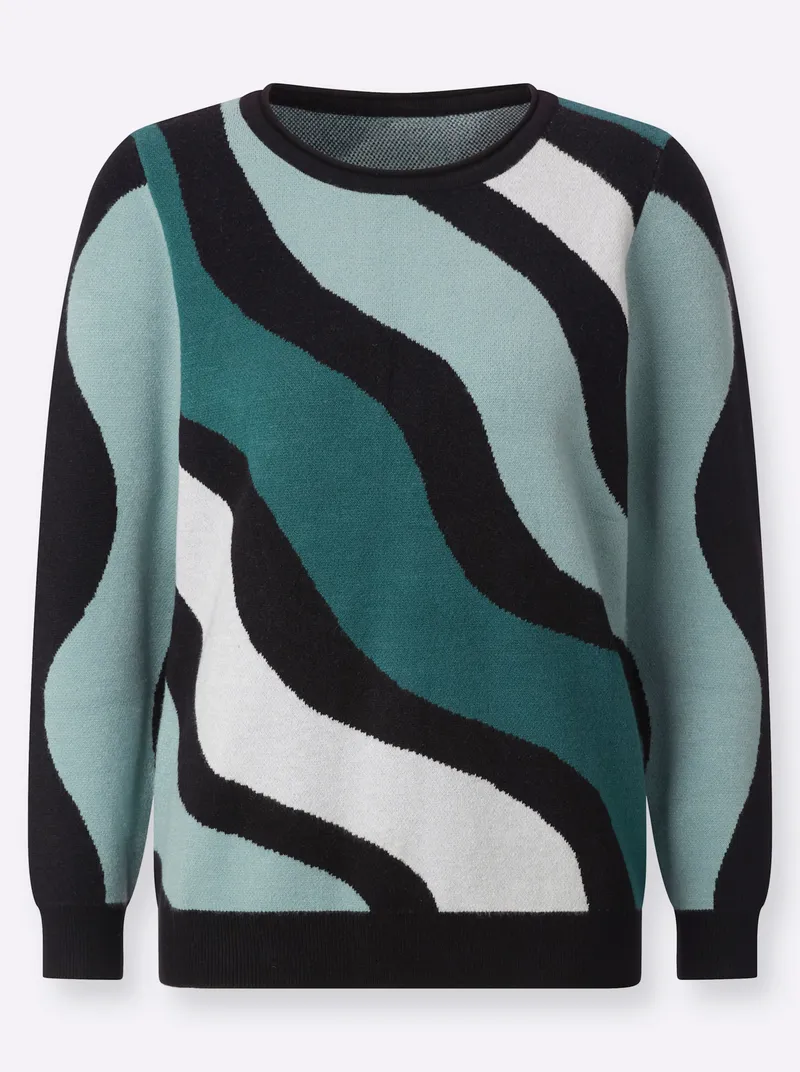Witt Jacquard-Pullover, Schwarz-jade-gemustert, – Produktbild 2 von 2