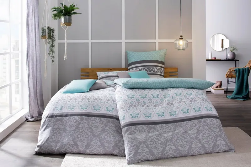 OTTO home Bettwäsche Cremona in Gr. 135x200, 155x220 cm u.a. Bettwäsche-Set mit Ornamenten, Biber, 2 teilig, romantische Bettwäsche in verschiedenen Qualitäten, ab Gr. 135x200 cm, Grau|grün, – Produktbild 6 von 7