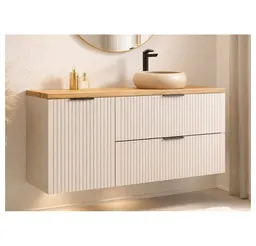 Lomadox Waschtisch ADELAIDE-56-CASHMERE, 120 cm breit in kaschmir und Eiche, gerillte Front, inkl. Wäschekorb – Produktbild 1 von 1