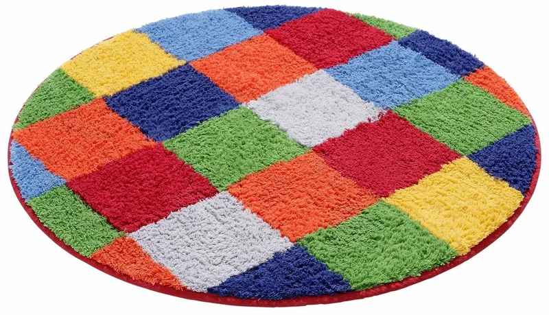 OTTO home Badematte Kira, Badvorleger, Badezimmer Teppich, Kästchen, Höhe 12 mm, beidseitig nutzbar, strapazierfähig, fußbodenheizungsgeeignet, Baumwolle (Bio-Baumwolle), rund, bunt, Badteppich, Badematten auch als 2 teiliges Set erhältlich, Bunt, – Produktbild 2 von 5