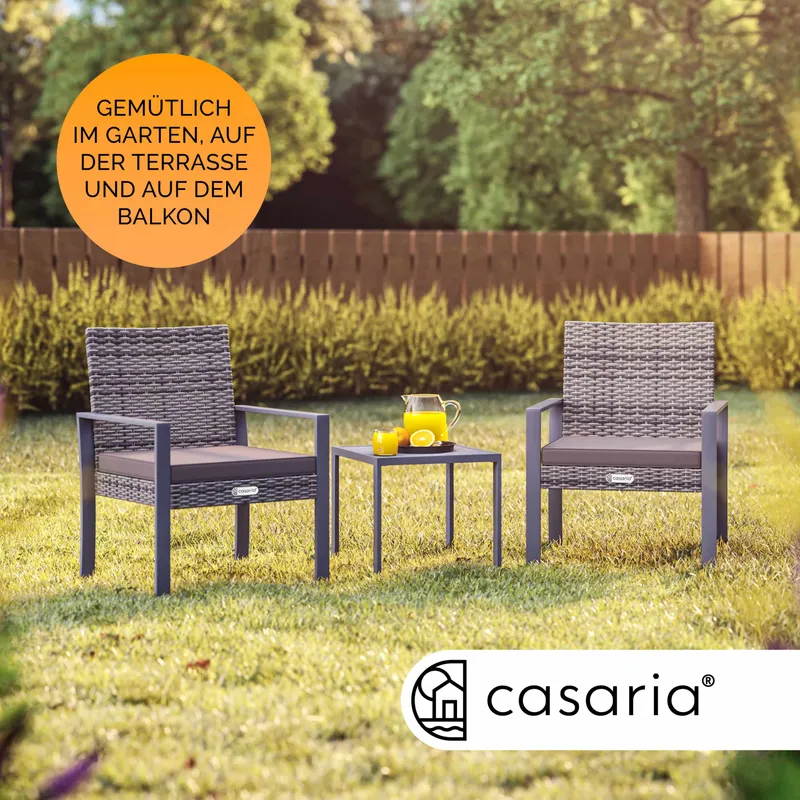 Casaria® Polyrattan Gartensitzgruppe 3-tlg Grau WPC, Grau, – Produktbild 2 von 2
