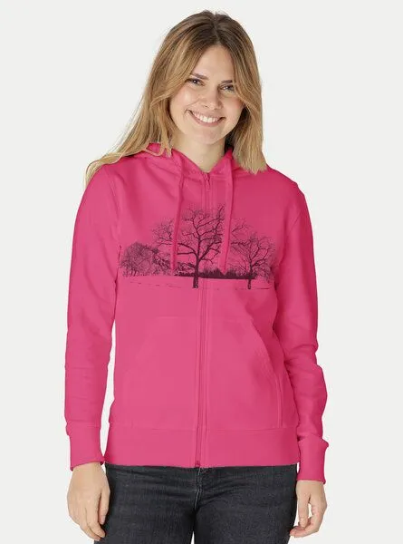 Peaces.bio - handbedruckte Biomode Peaces.bio - handbedruckte Biomode Zip-Hoodie Landscape Damen, Pink, – Produktbild 2 von 2