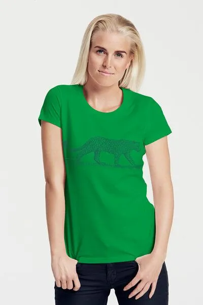 Peaces.bio - handbedruckte Biomode Peaces.bio - handbedruckte Biomode Bio-Damen-T-Shirt "Leopard", Grün, – Produktbild 1 von 1