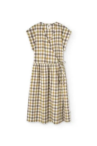 TIRALAHILACHA TIRALAHILACHA Hira wrap midi dress vichy, Gelb, – Produktbild 4 von 4