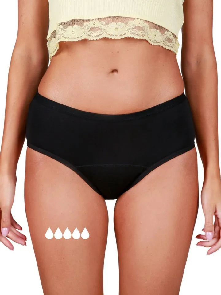 Taynie Taynie Periodenslip Basic extra stark - Periodenunterwäsche starke Blutung - Damen (1-St., 1er-Pack) Auslaufsichere Periodenunterwäsche / Periodenslip aus Bio Baumwolle, Schwarz, – Produktbild 2 von 5