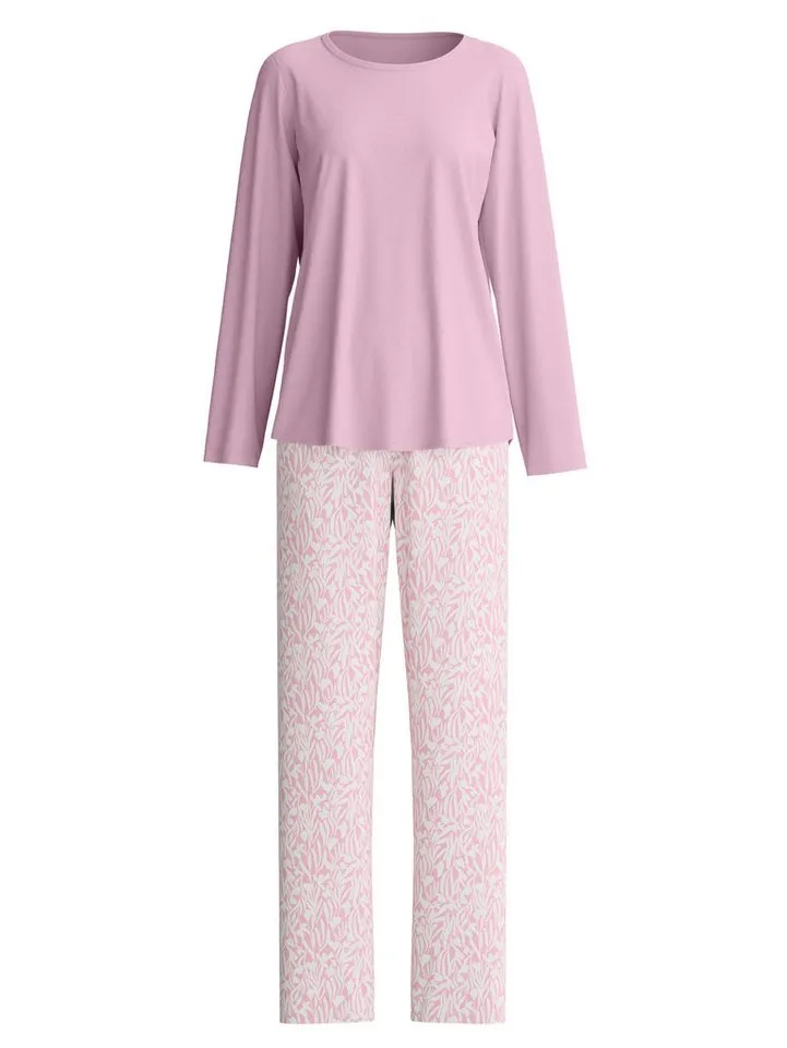 CALIDA CALIDA Schlafanzug Blooming Nights (2 tlg) Streifen-Design, Single Jersey Qualität, Rundhals, Langarm, weich, Lila, – Produktbild 4 von 4