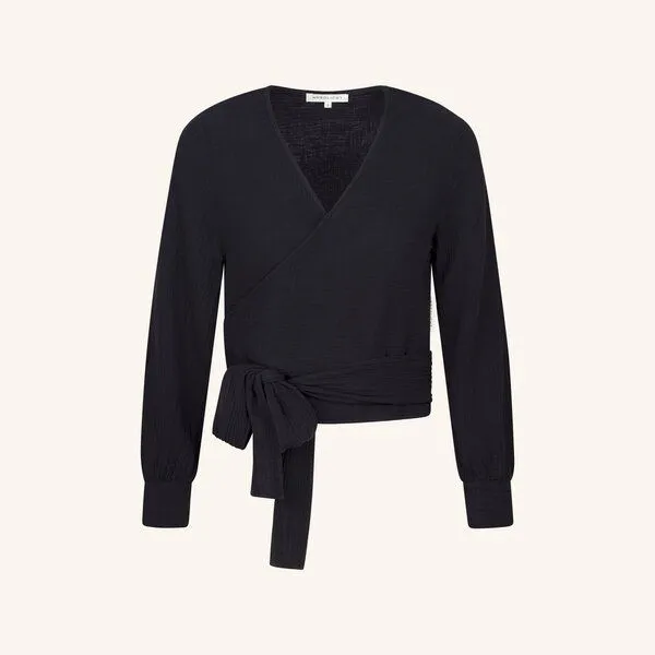 NORDLICHT NORDLICHT Musselin Wickelbluse Freda aus 100% Bio-Baumwolle, Schwarz, – Produktbild 1 von 4