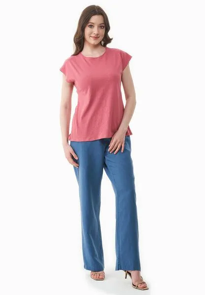 ORGANICATION ORGANICATION T-Shirt aus Bio-Baumwolle und Leinen, Rosa(desert rose), – Produktbild 2 von 4