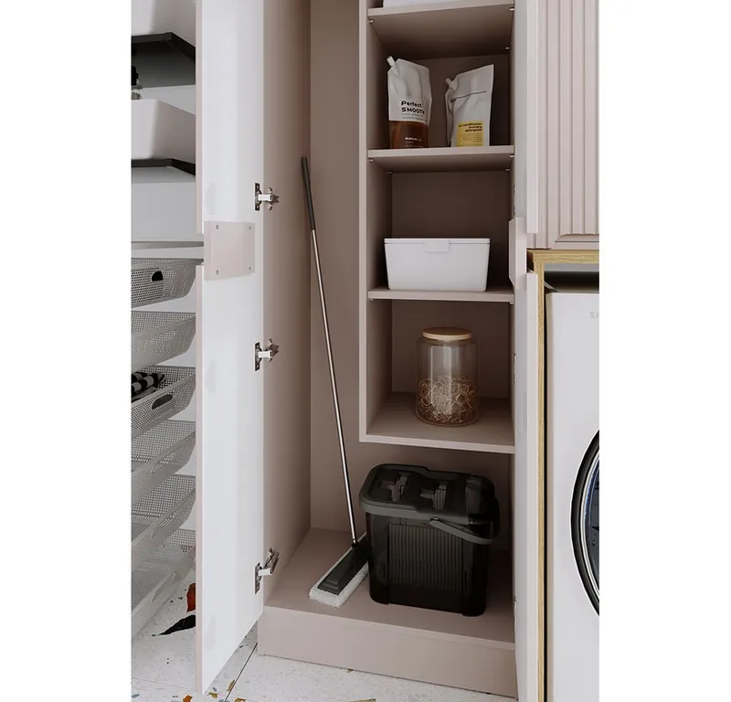 Lomadox Hochschrank NEWPORT-56-CASHMERE 60 cm breit in kaschmir, gerillte Front, 2 Türen, Weiß, – Produktbild 2 von 5