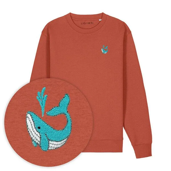 LIGARTI Bestickter Pullover – Walter der Wal – LIGARTI Tiermanufaktur, Terracotta, – Produktbild 1 von 3