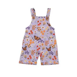 Walkiddy Walkiddy Kurze Latzhose Flieder Blumen und Schmetterlinge-Allover Bio-Baumwolle GOTS – Produktbild 1 von 1