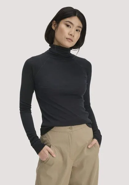 hessnatur hessnatur Longsleeve Slim aus Bio-Merinowolle und TENCEL Lyocell, Schwarz, – Produktbild 1 von 4