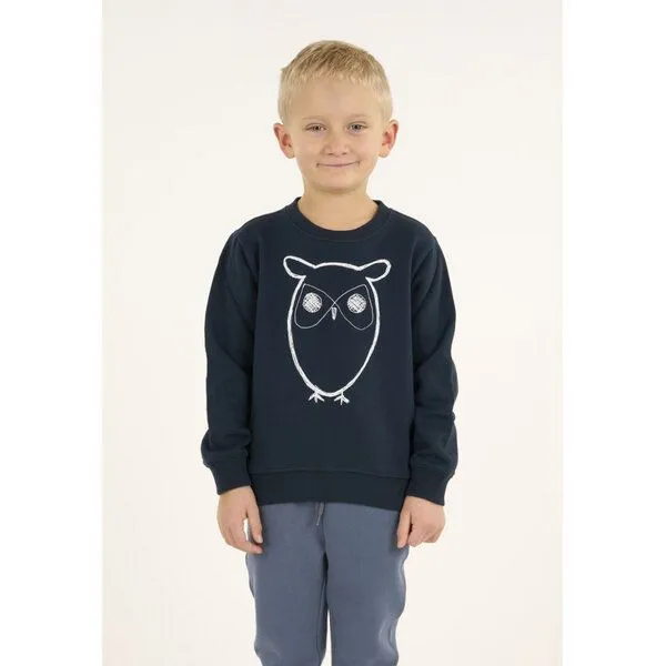 KnowledgeCotton Apparel KnowledgeCotton Apparel KnowledgeCotton Kinder Sweatshirt Owl reine Bio-Baumwolle, Total eclipse, – Produktbild 1 von 2