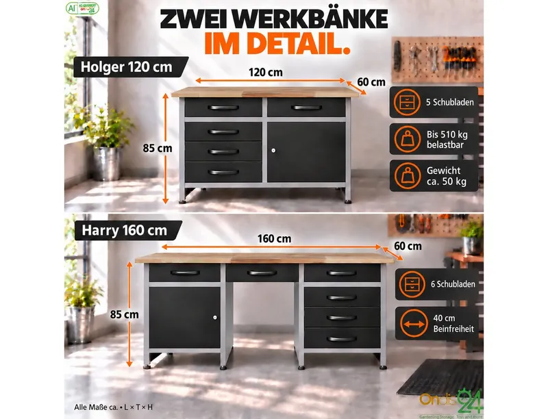 ONDIS24 Werkstatt-Set Werkstatt-Set Herkules 280 cm Werkbank 11 Schubladen Hängeschränke – Produktbild 4 von 5