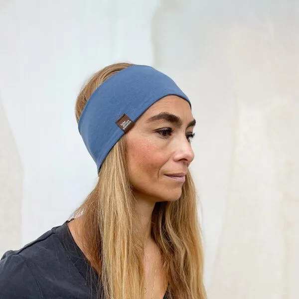 Liebe Deinen Planeten Liebe Deinen Planeten Stirnband Basic aus Bio Baumwolle - aus elastischem Jersey handgefertigt in Tirol, Smokey blue, – Produktbild 1 von 4