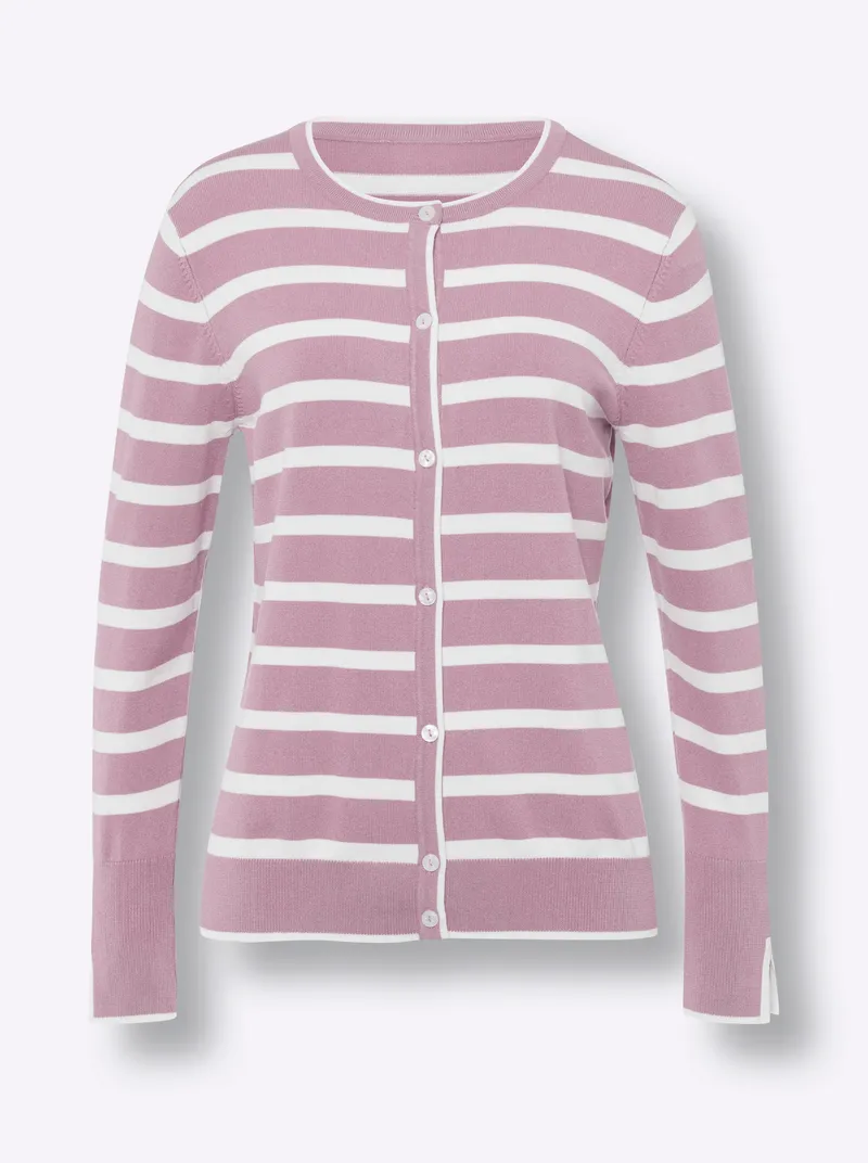heine Feinstrickjacke rosé-ecru-gestreift, Rosé-ecru-gestreift, – Produktbild 1 von 2