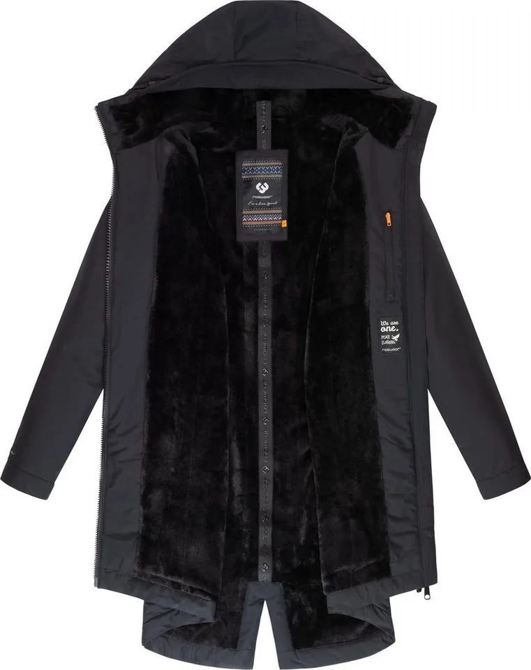 ragwear ragwear Kurzmantel Holstic Wasserdichter Damen Wintermantel mit Kunstfell am Kragen, Schwarz, – Produktbild 1 von 3