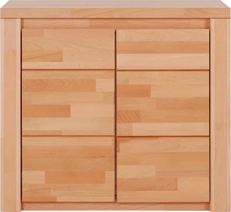 OTTO home Kommode Burano,90cm breit,35 cm tief, Fronten Massivholz, Holz massiv, Holzwerkstoff,2 Türen,2 breite Fächer, Braun, – Produktbild 3 von 8