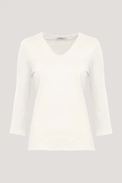 LANA Organic LANA Organic V-Neck Shirt für Damen, 3/4 Arm - Modell Mara, Ecru (weiss), – Produktbild 2 von 4