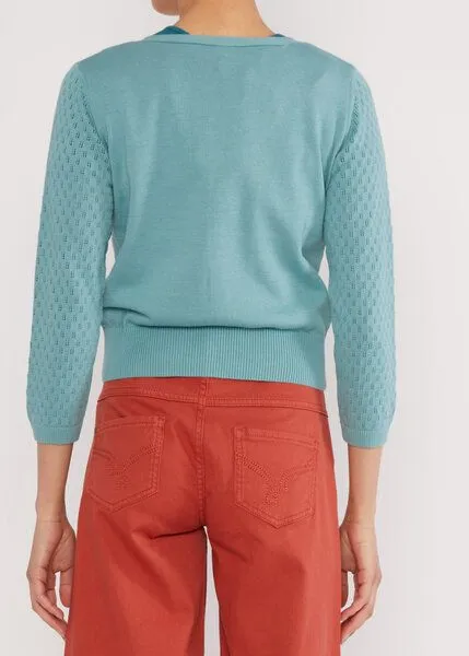 blutsgeschwister Blutsgeschwister Lochstrick Cardigan Sweet Petite - Traditional Teal Knit – Produktbild 2 von 3