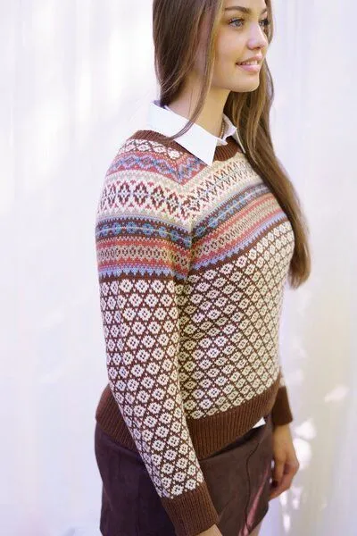 Haus of Namaste Haus of Namaste Fair-Isle-Pullover aus 100 % Lammwolle | Handgefertigter Wollpullover | Fairer und nachhaltiger Himalaya-Pullover in Braun-Creme – Produktbild 4 von 4