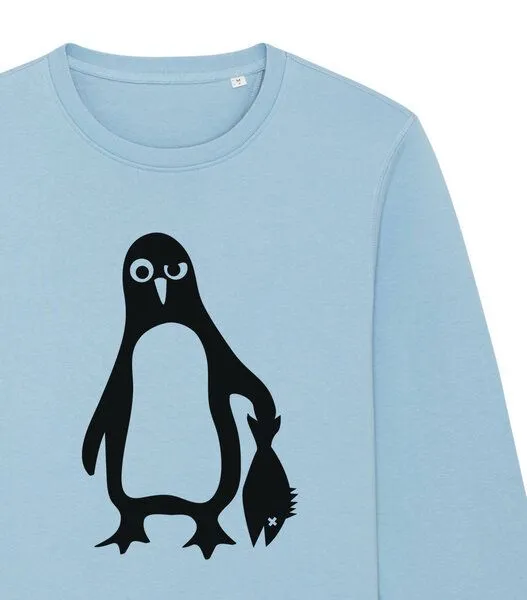 päfjes päfjes Pinguin Paul mit Fisch - Fair Wear Unisex Sweater, Blau (sky blue), – Produktbild 3 von 4