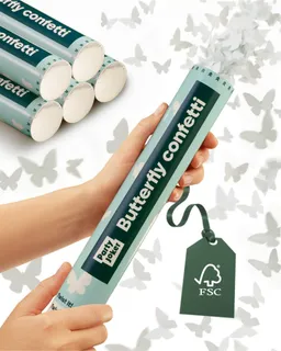 Partyjoker Konfetti Konfettikanone Schmetterling Weiß - FSC Konfetti - 5-8 m - Party, Einfache Bedienung & Sicher – Perfekt für Hochzeitsfotos – Produktbild 1 von 1