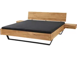 Massivholzbett 'Bolle' mit Metallkufen und Kopfteil, 160 x 200, Wildeiche – Produktbild 1 von 1