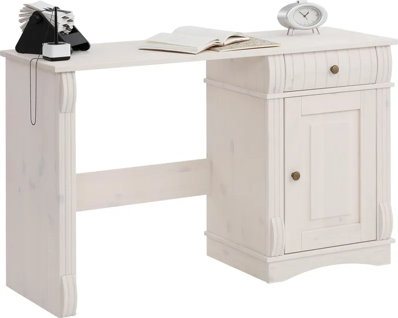 OTTO home Schreibtisch Teresa (Maße (B/T/H): 120/37/73 cm), Computertisch mit Schublade, Massivholz, Breite 120 cm, Weiß, – Produktbild 1 von 5