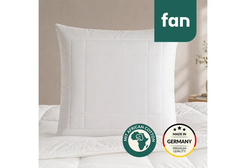 fan Kopfkissen African Cotton, 40x80 & 80x80 cm, Füllung: 60% Polyester / 40% Lyocell (Tencel), Bezug: 100% Bio Baumwolle, Kopfkissen mit hochwertigem Baumwollbezug (KBA), Beige, – Produktbild 1 von 7