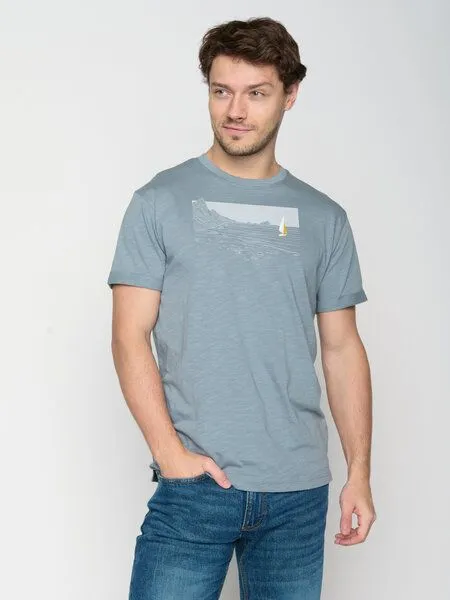 GreenBomb GREENBOMB Nature Cliffsail Roll - Lässiges T-Shirt aus Bio-Baumwoll Mix / hochwertiger Print / GOTS / Fair & Vegan, Blau (grey blue), – Produktbild 2 von 4