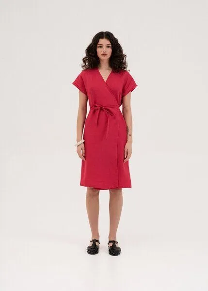 AmourLinen AmourLinen Wickelkleid aus Leinen OLIVIA, Magenta (rosa), – Produktbild 1 von 3