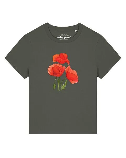 watapparel watapparel T-Shirt Frauen Poppy Flowers, Khaki, – Produktbild 1 von 2