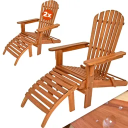 Casaria® Casaria® Liegestuhl Adirondack 2er-Set Akazienholz + Fußstützen – Produktbild 1 von 1