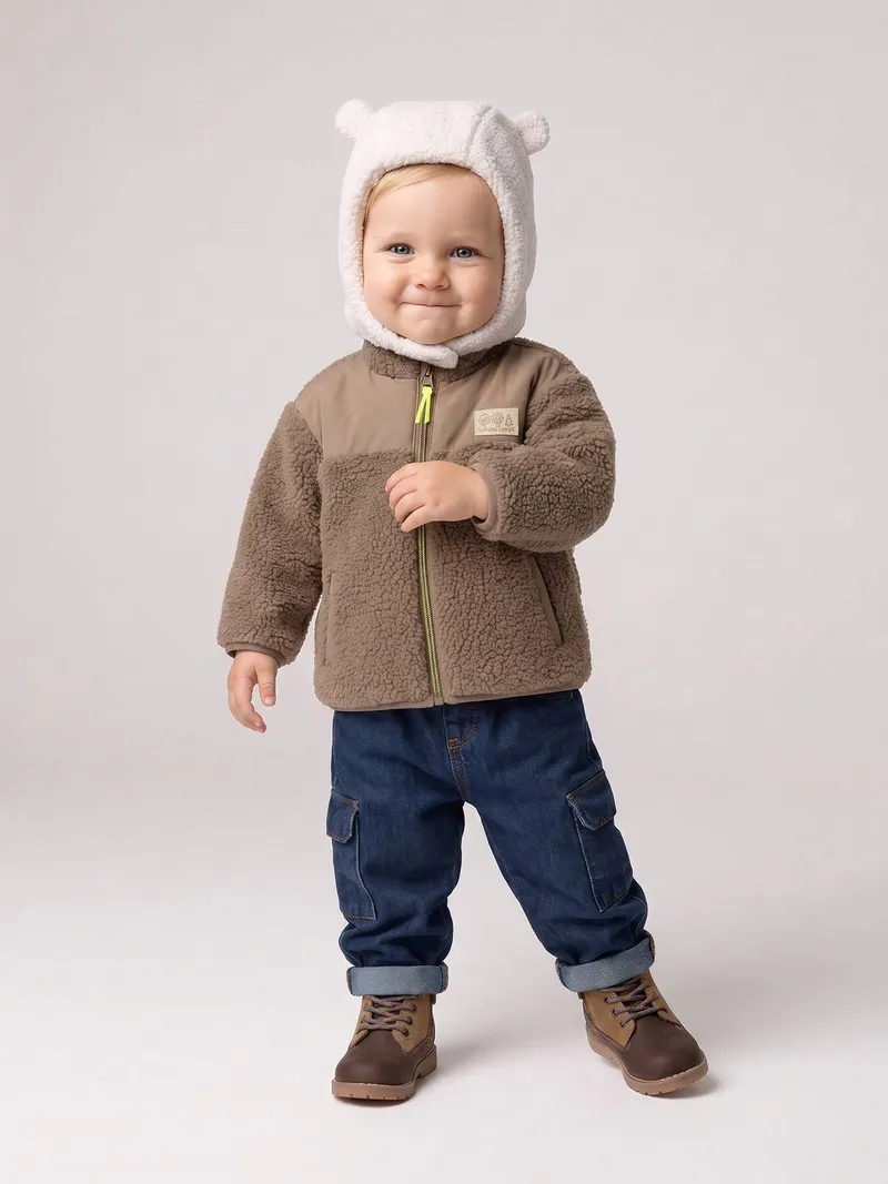 Vertbaudet Baby Teddyfleece-Jacke mit Reißverschluss, Taupe, – Produktbild 2 von 4