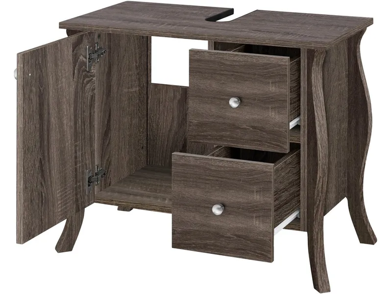 loft24 Waschbeckenunterschrank Lucinda Badezimmer Unterschrank, Braun|grau, – Produktbild 1 von 5