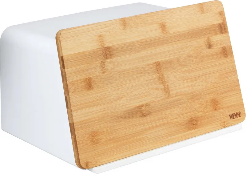 Wenko Wenko Brotkasten Modell Kubo, Bambus, Kunststoff, (1-tlg), moderne Brotbox mit integriertem Schneidebrett als Deckel, Braun|weiß, – Produktbild 2 von 5