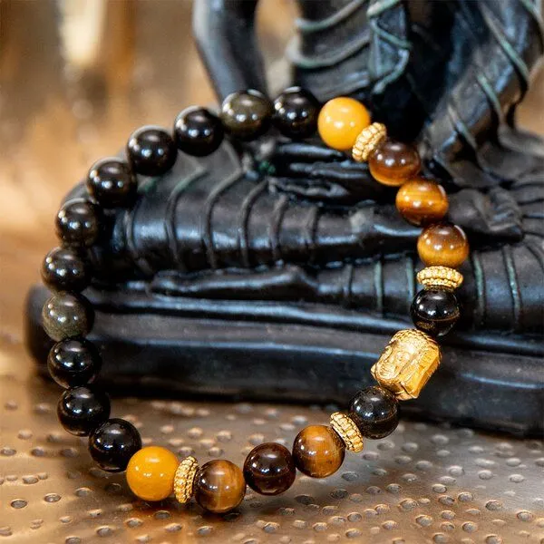 Divasya Divasya Armband "Golden Buddha" aus Obsidian, Mookait & Tigerauge – Produktbild 4 von 4