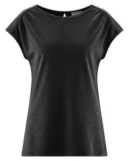 HempAge Hempage Damen vegan T-Shirt Mit Ausschnitt Am Rücken Schwarz – Produktbild 1 von 1