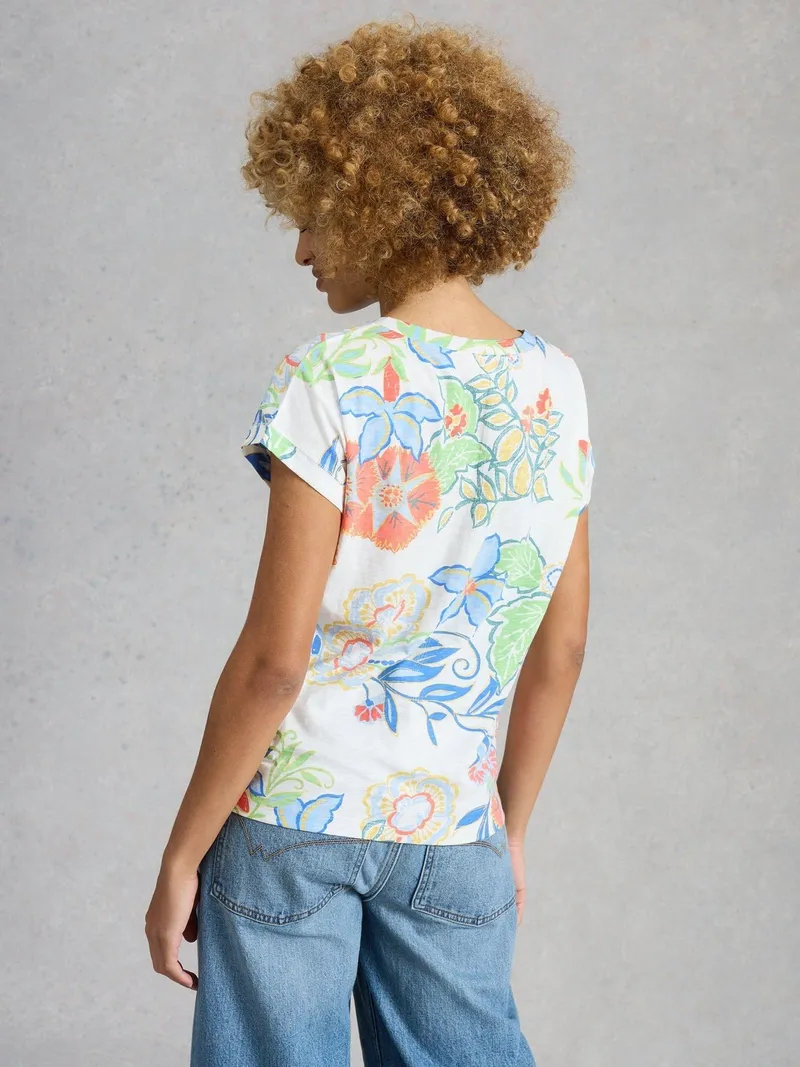 White Stuff T-Shirt Nelly mit Keilausschnitt - 44, Elfenbein multi, – Produktbild 4 von 4