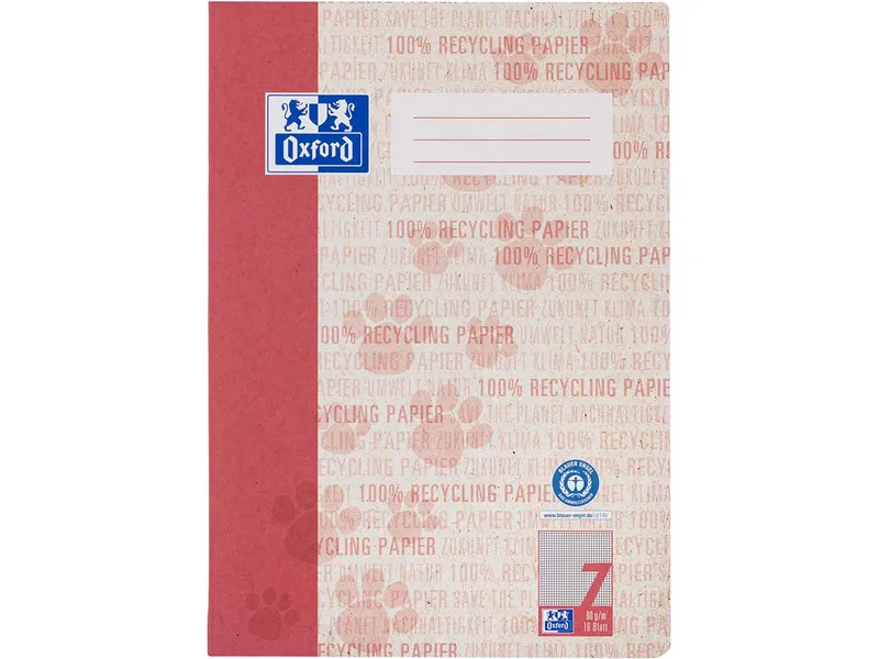 OXFORD OXFORD Recycling-Schulheft DIN A4, 16 Blatt, Lineatur 7 (kariert 7 mm), 90 g/m² – Produktbild 1 von 1