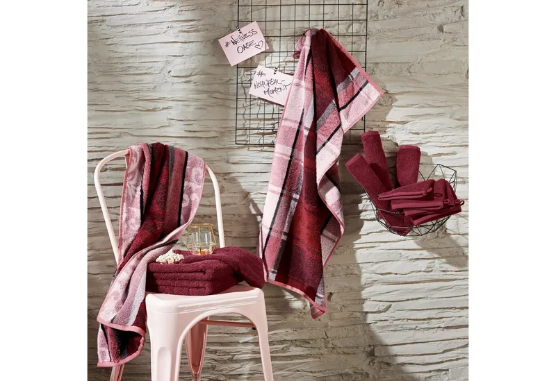 Erwin Müller Handtuch Handtuch "Ludwigsburg" 4er-Pack, Jacquard, Walk-Frottier Uni/Karo/Ornamente, Rot, – Produktbild 4 von 4
